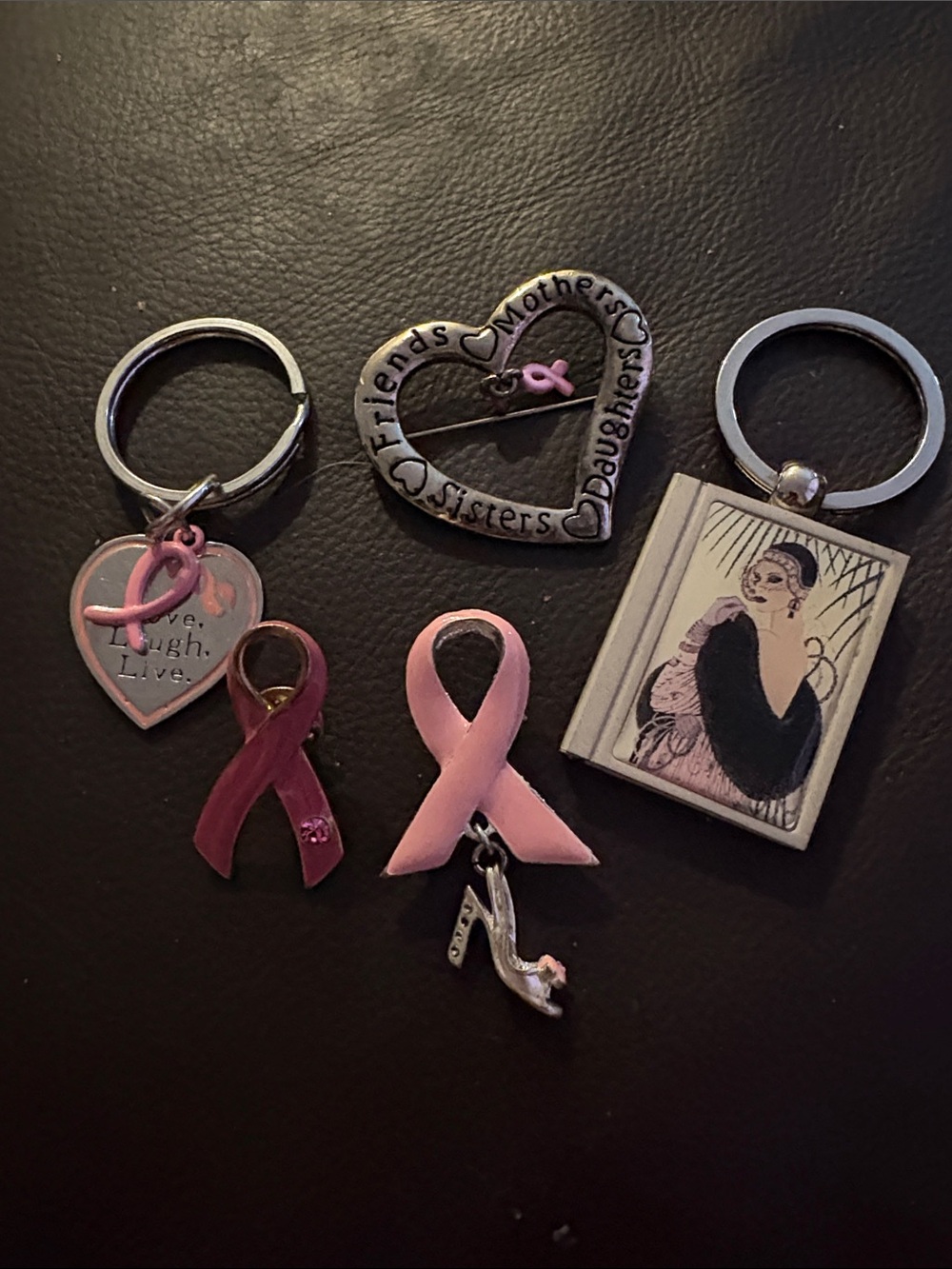 Pink Ribbon Awareness Charm Keychain Set - Breast Cancer Support